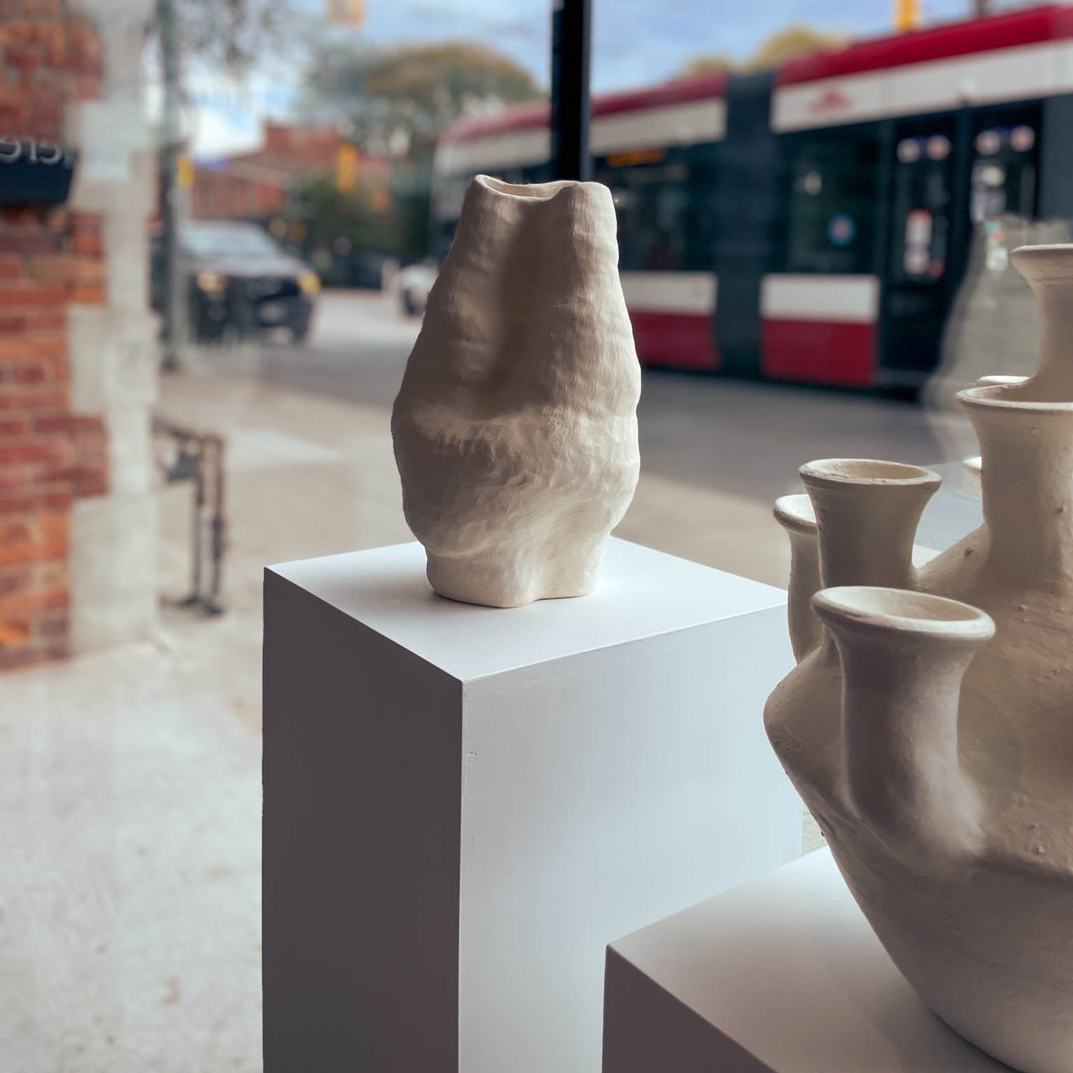 White display plinth with seamless finish used in a retail setting
Custom MDF plinth made in Toronto
