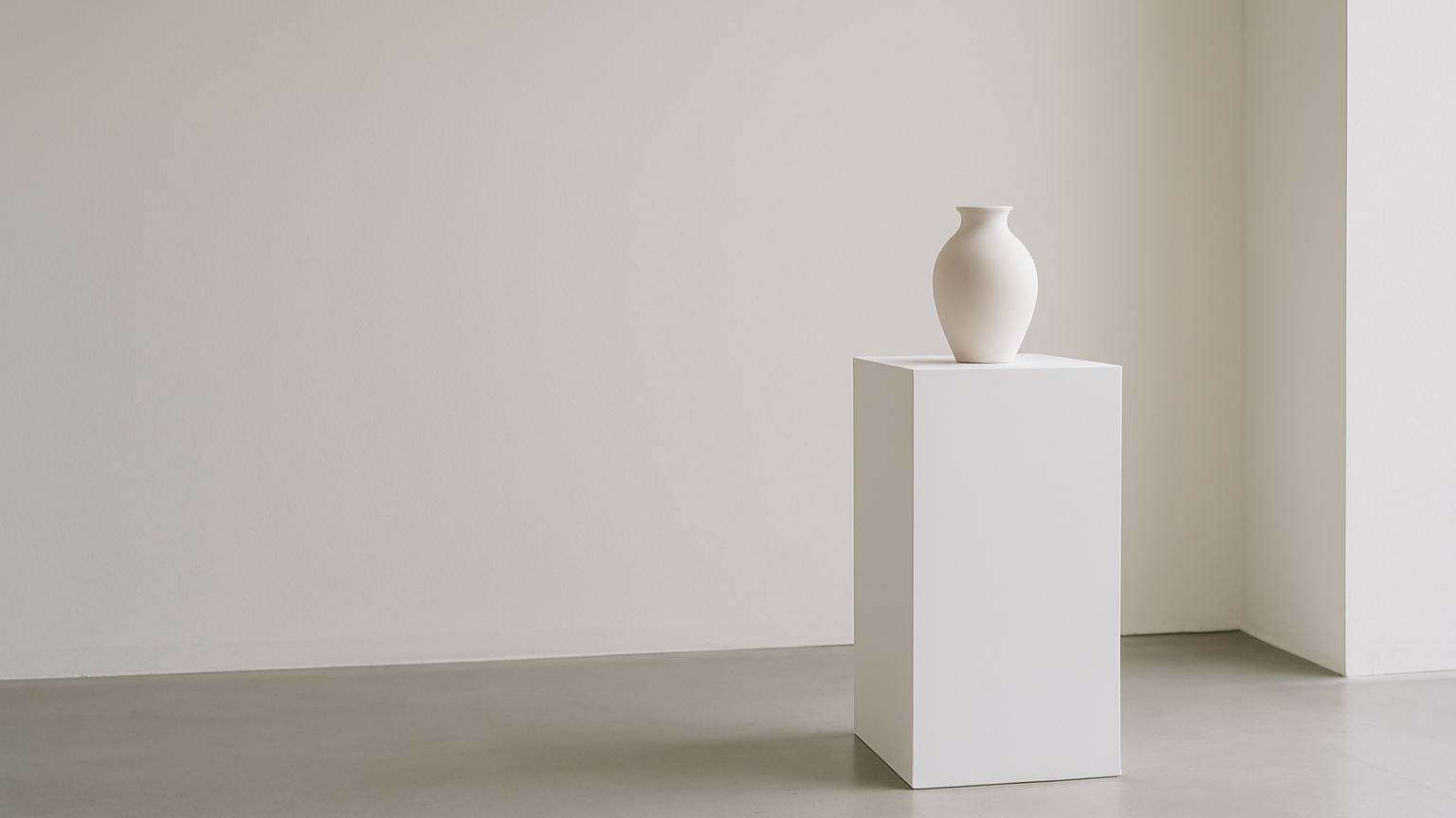 White display plinth used in a gallery setting, seamless finish